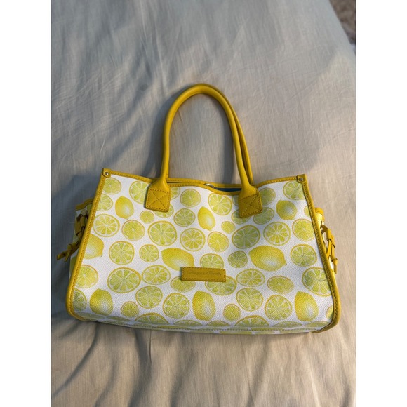 Dooney & Bourke Lemon Print Tote Bag Yellow Coated Canvas Satchel Summer Purse